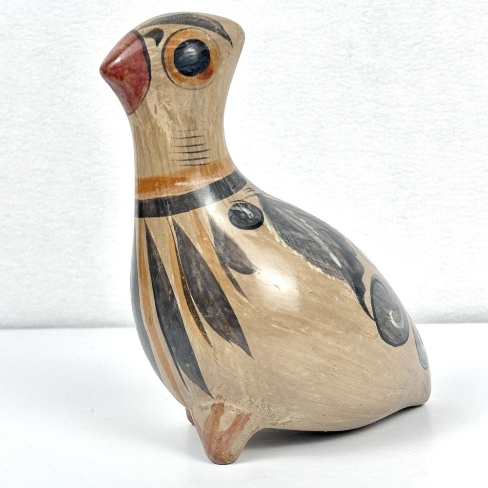 Vintage Mexico Tonala Pottery Bird Dove Figurine Hand Painted Folk Art Signed 6”